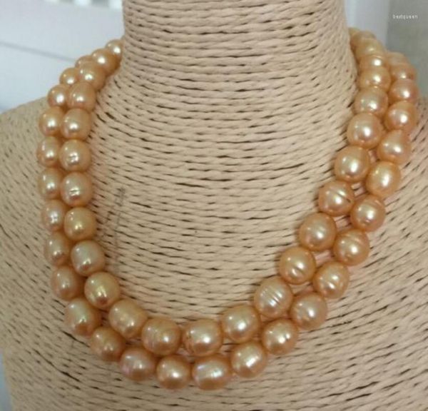Cadenas Joyería Dos filas 10-11 mm Mar del Sur Collar de perlas de oro barroco 18 pulgadas