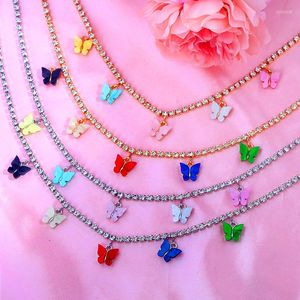 Ketens jjfoucs zoete snoepkleuren acryl 5 vlinder hangende ketting voor vrouwen glans kristallen tennisketen choker sieraden