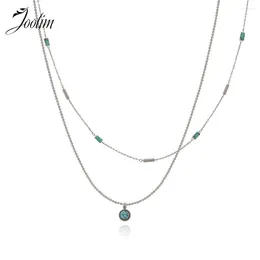 Ketens joolim sieraden groothandel waterdichte mode munt blauwe pijp kraal turquoise handgemaakte hanger roestvrijstalen ketting voor vrouwen