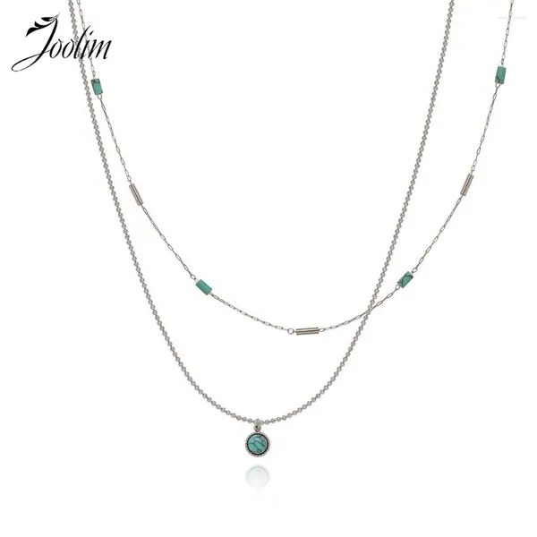 Chains Joolim Bijoux en gros imperméable Fashion Mint Mint Blue Perle Turquoise Pendentif à main Collier en acier inoxydable pour les femmes