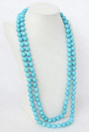 Chaînes JQHS Long 132cm 10mm Collier de perles turquoise bleu ciel rond C1246 Bijoux