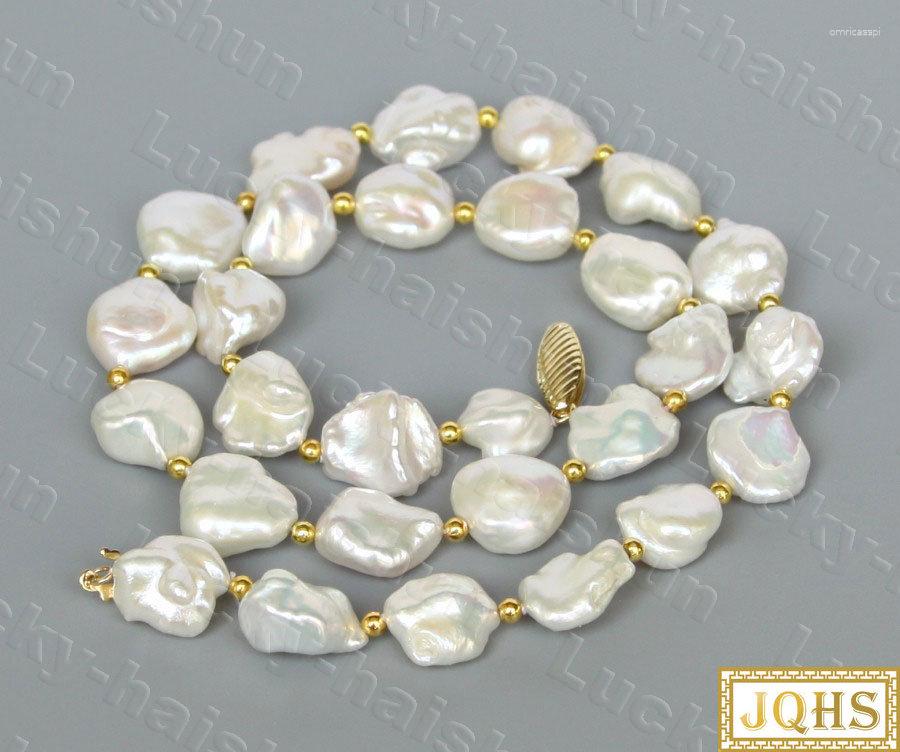 Cadenas JQHS Lustre 45 cm 15 mm Barroco Blanco Renacido Keshi Perlas Collar 14k Cierre de oro C792 Joyería