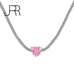 Kettingen JRR 925 Sterling Silver 8 8 mm Hart Cut 8a Diamantroze edelsteen tennisketen Ketting voor vrouwen fijne sieraden