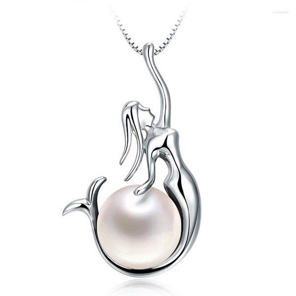 Chaînes JrSr 100% 925 Sterling Silver Perle d'eau douce Pendentif Sirène Collier 2022 Femme DIY Bijoux Cadeau de fête des mères