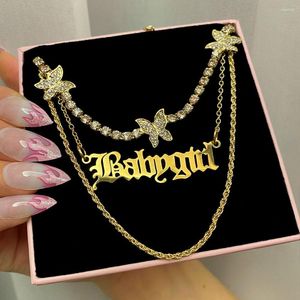 Chaînes JUST FEEL Mode Multi-couche Corde Chaîne Collier Pour Femmes Babygirl Lettre Pendentif Papillon Cristal Colliers Bijoux