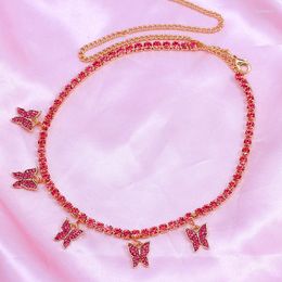 Chaînes JUST FEEL Mode Rose Rouge Papillon Pendentif Collier Femmes Brillant Strass Déclaration Ras Du Cou Charme Bijoux Cadeau