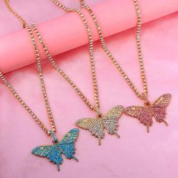 Chaînes Just Feel Iced Out Crystal Big Butterfly Pendentif Collier pour femmes Bling Strass Tennis Chaîne Punk Hip Hop Bijoux