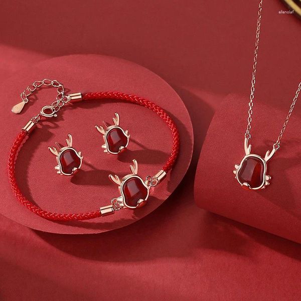 Chaines Jyjiayujy Original Sterling Silver S925 Collier Bijoux en stock CNY Dragon Red Agate Style Gift Daily Jyset01