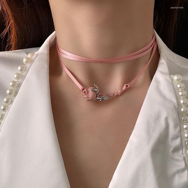 Cadenas KAITIN plata aguja Rosa flor borla larga collar mujer moda luz lujo diseño exagerado joyería al por mayor