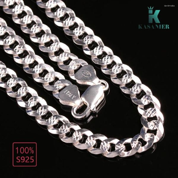 Chaînes Kasanier Hommes Curb Cuban Link Chain Collier 925 Sterling Silver 5mm Large 18-24inch Mode Hip Hop / Rock Style Bijoux