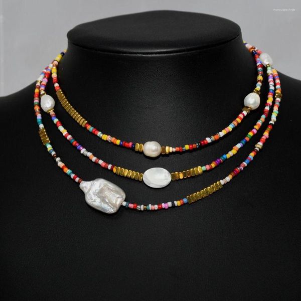 Chaînes KBJW Original minimaliste véritable collier de perles mélangées perles de verre multicolores été tour de cou bijoux baroques 2023