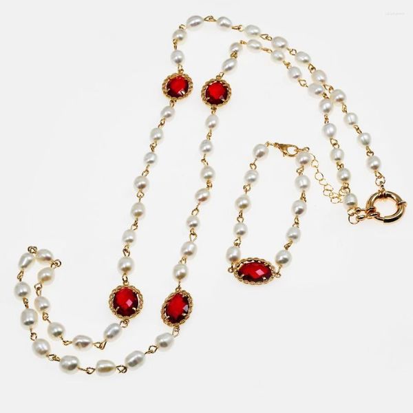 Cadenas KBJW, collar de perlas de agua dulce Simple Original, joyería hecha a mano, cadena de suéter con abalorio de cristal multicolor de Color dorado para mujer 2023