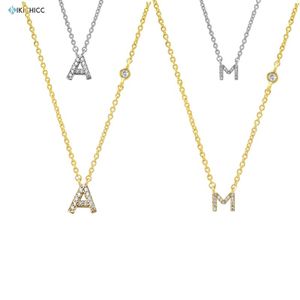 Chaînes Kikichicc 925 argent sterling or 26 pendentif initial collier blanc CZ Zircon Alphabet lettre femmes nom petits bijoux chaînes chaîne chaîne