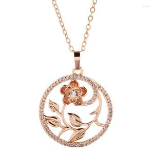 Chaînes Kinel 585 Collier En Or Rose Pour Femmes Belles Fleurs Creuses Zircon Naturel De Mariage De Mode Bijoux Quotidien 2022Chaînes Godl22