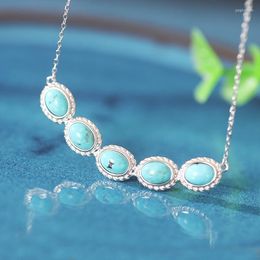 Chaînes Kinel 925 Sterling Silver Original Certifié Turquoise Naturelle Pendentifs Et Colliers Pour Femmes Vintage Simple Old Make Desgin