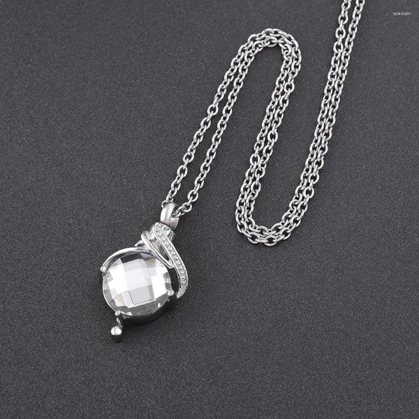 Chaînes KLH9056 Fleur de cristal clair Tenir une grosse perle - Collier de crémation de bijoux en acier inoxydable pour cendres