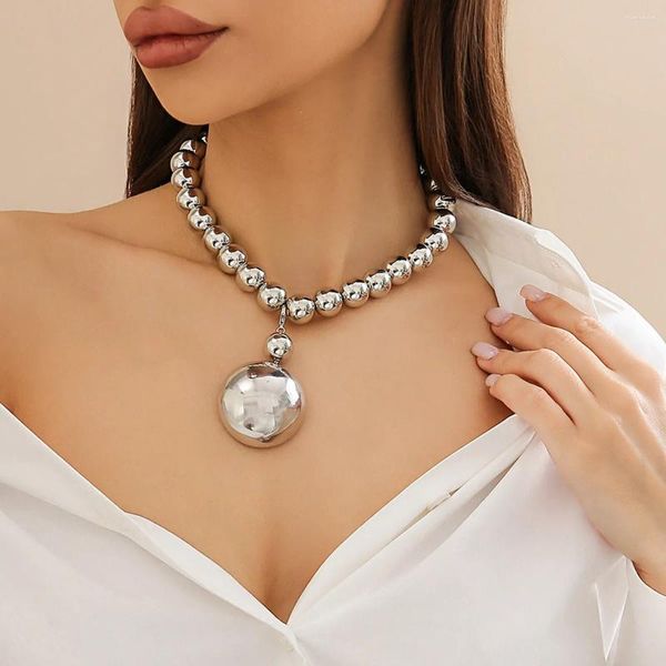 Chaînes Kmvexo Big CCB Ball Chaîne perlée Collier pendentif rond pour femmes Collier ras du cou à la mode sur le cou Accessoires 2023 Cadeau de mode