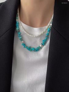 Chaînes Komi Bohême Naturel Perle d'eau douce Turquoise Pierre semi-précieuse Lady Fashion Collier Bijoux