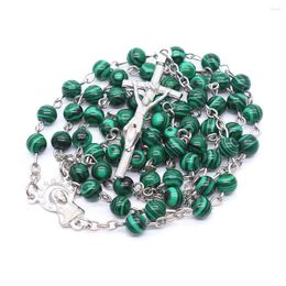 Chaînes KOMi hommes Malachite perles croix pendentifs colliers chapelet perlé élégant chrétien orthodoxe prière bijoux R-328