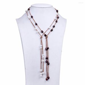 Chaînes Corée mode élégant collier de perles 9-10mm perles baroques longue chaîne de chandail
