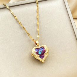 Chaînes coréennes colorées le coeur de l'océan colliers en acier inoxydable mode tempérament charme exquis bijoux élégants