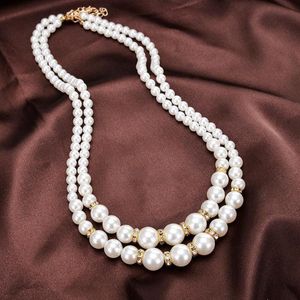 Chaînes Coréenne Double Couche Perle Collier Ras Du Cou Pour Les Femmes Argent / Or Couleur Colliers Pendentifs Bijoux Charmes JewelleryChains