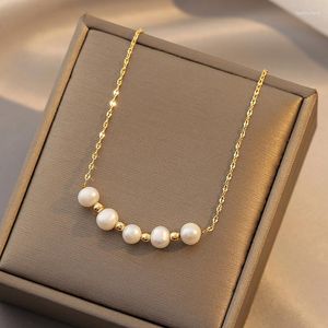Chaînes mode coréenne Simple luxe Imitation perle titane acier collier femmes cadeau Banquet bijoux 2023