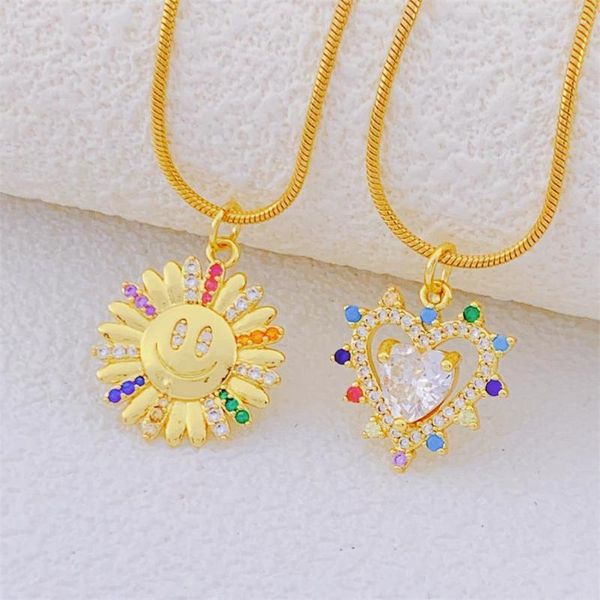 Chaînes Style de mode coréen couleur coeur forme de soleil plaqué or zircon cubique pendentif à breloque Boho chaîne collier bijoux cadeau