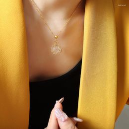 Chaînes Coréenne Minimaliste Transparent Flocon De Neige Marbres Boule De Verre Pendentif Collier Pour Les Femmes En Acier Inoxydable 18k Plaqué Or Bijoux