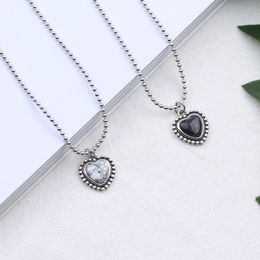Chaînes coréennes S925 argent couleur collier pierre naturelle rétro noir et blanc marbre bijoux personnalité tendance dame pendentifchaînes