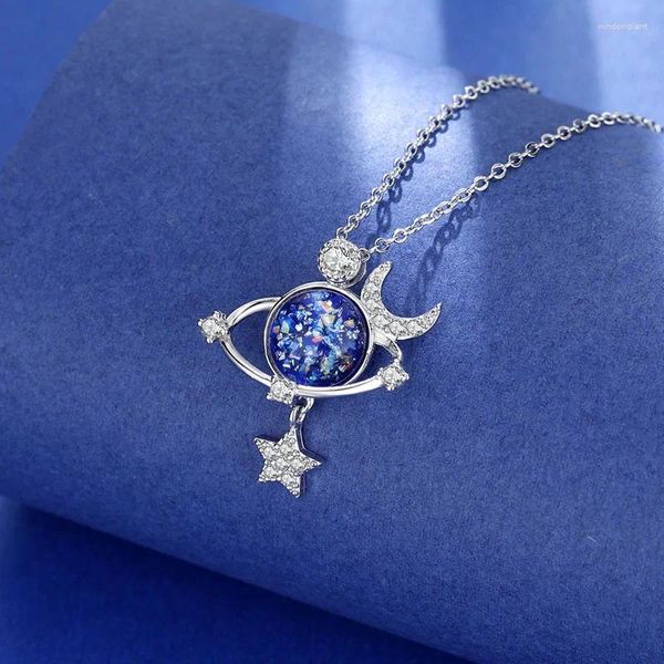 Chaînes Style coréen Space Collier ras du cou pour femmes luxe brillant strass lune étoile clavicule chaîne à la mode charme fête pendentif bijoux