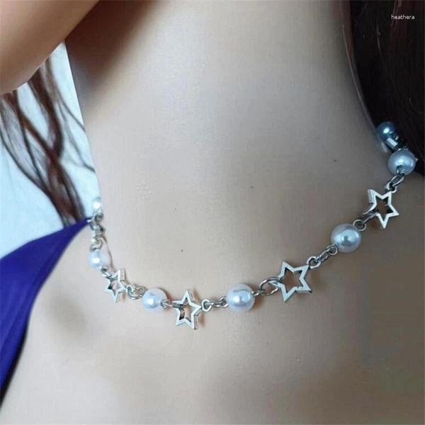 Chaînes coréennes douces imitation perles perlées étoile pendentif collier pour femmes filles mode cristal tour de cou fête bijoux cadeau