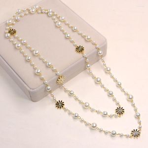 Chaînes tempérament coréen haut de gamme collier de perles mode féminine petit parfum double couche marguerite chandail chaîne