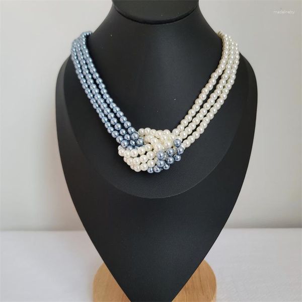 Cadenas Collar de perlas de tres capas de moda coreana para mujeres Joyería de moda Cuentas acrílicas multicolores Gargantilla para niñas