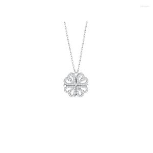 Chaînes Version coréenne d'un collier de mode de trèfle à quatre feuilles multi-ports aimant plein de diamants petit coeur incrusté de diamant Coll