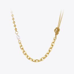 Cadenas Kpop Beads Collar de perlas naturales para mujeres Cadena de eslabones de color dorado Gargantilla de acero inoxidable Collier Joyería de moda P3253Chains