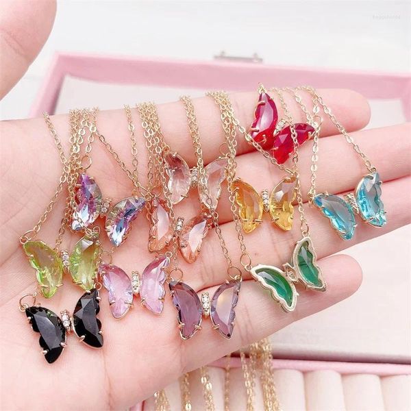 Chaînes Kpop Brillant Mignon Papillon Pendentif Collier Pour Femme Cocktail Party Dames Coloré Cristal