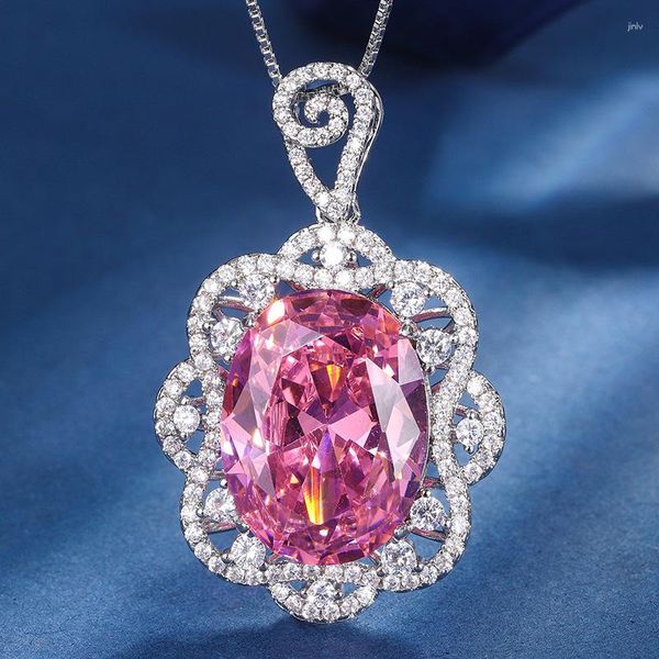 Chaînes KQDANCE Oval Cut 15 20mm Créer Sapphire Ruby Rouge Rose Gemstone Pendentif Collier avec de gros bijoux en pierre 2023