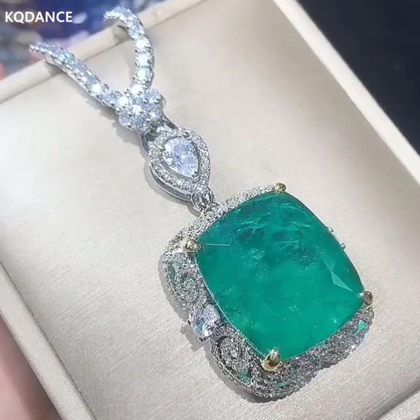 Chaines Kqdance Woman Lab Lab Emerald Gemstone Gem Pendentif pour Allmatch CZ Diamond Tennis Chain Colliers avec des bijoux de mariage en pierre verte
