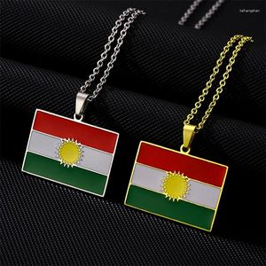 Kettingen Koerdistan Map Flag Hanger ketting Roestvrij staal Goudzilver Kleur Men Women Country Ethnic Sieraden Gift