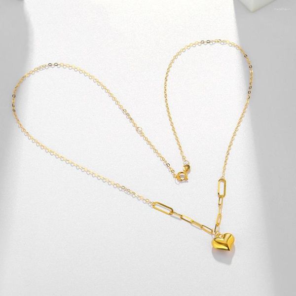 Chaînes LABB véritable collier d'amour 3D en or 18 carats ensemble de pendentif coeur gras pour femmes bijoux fins cadeau de saint valentin X0046