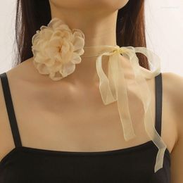 Łańcuchy koronkowy duży kwiat kołnierz Choker naszyjnik biżuteria łańcuszek na szyję prezent dla kobiet dziewczyn