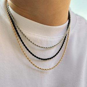 Kettingen Lacteo Eenvoudige Zwart Goud Kleur Twist Ketting Voor Mannen Dunne Metalen Link Choker Unisex DIY Jongen Party Rock sieraden Straat