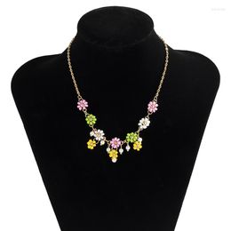 Cadenas para mujer, cuentas de arroz hechas a mano, collar de Margarita pequeña colorida, cadena de clavícula que no se decolora, pulsera del mismo estilo, conjunto de tobillera, regalo