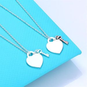 Kettingen Dames High-end Luxe hartvormige Sleutel 100% 925 Sterling Zilveren Ketting Voor Vrouwen Gift Jewelry310H