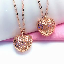 Ketens dames sieraden 585 paars goud driedimensionaal ontwerp hart hanger ketting 14k rozenklassieker romantisch