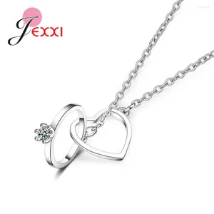 Cadenas Collar de damas Corazador de corazón Campo Romántico Fashion 925 Sterling Silver Crystal Cz Mujeres Aniversario de bodas nupciales