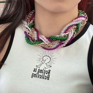 Ketens dame vrouwen handgeweven twist ketting ketting Boheemse meerlagige kronkelende parelglas kralen sleutelbeen keten sieraden