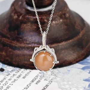 Chaînes LAMOON Collier de luxe Femmes Accessoires Pierres précieuses naturelles Orange Moonstone Spin Pendentif 925 Sterling Silver Plaqué Chaîne NI204