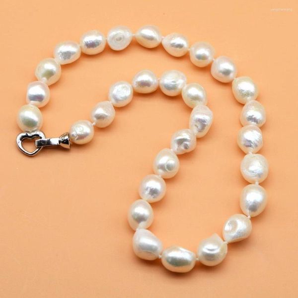Cadenas Collar de perlas barrocas grandes Blanco Natural Forma irregular Diámetro 12-13 mm Corazón corto Amor Damas